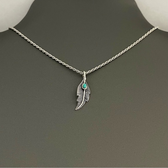 Sterling Silver Small Feather Necklace, Silver Chain, Bird Necklaces, Angle Wing - Picture 2 of 10